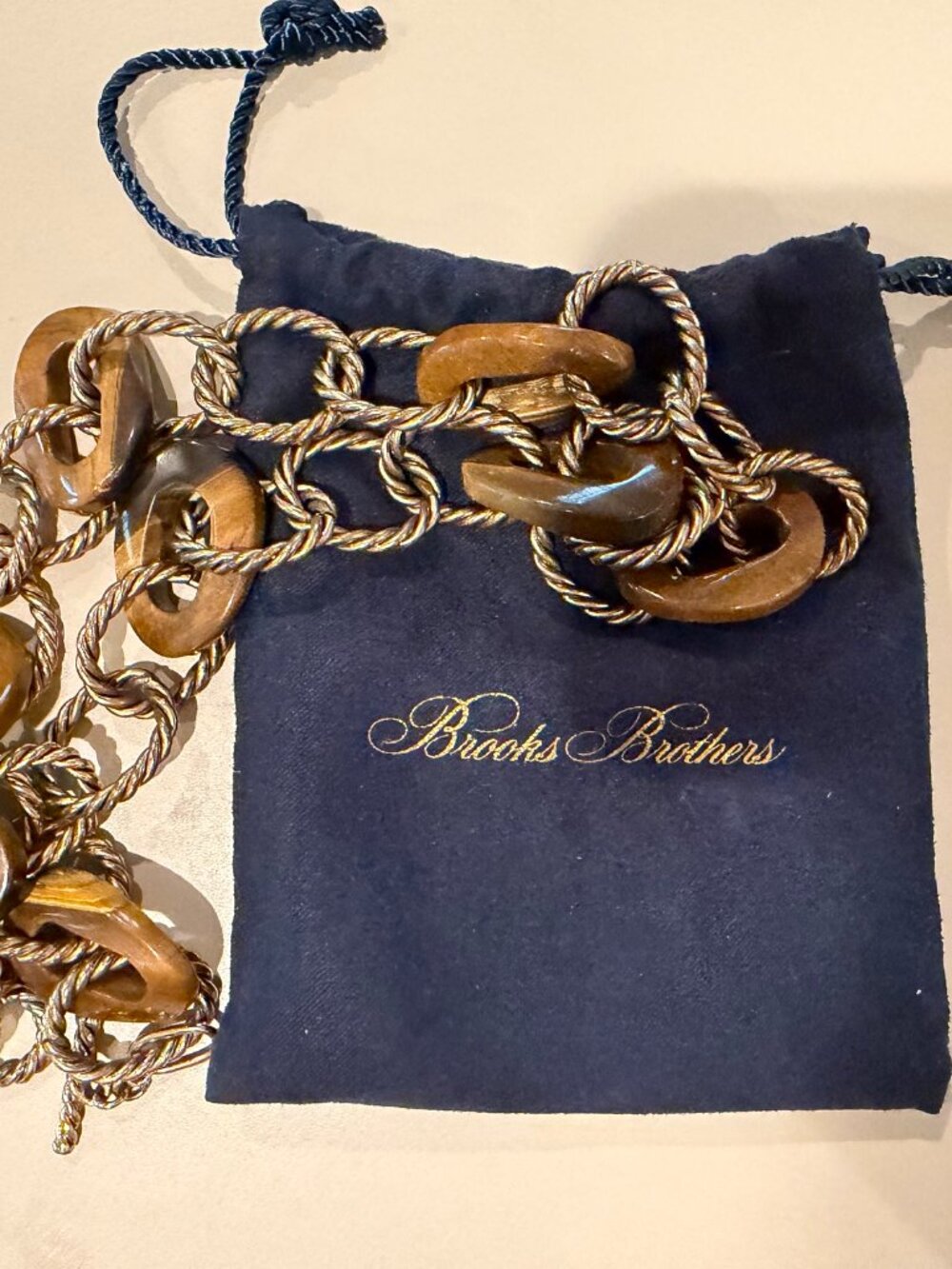 Brooks Brothers Tiger Eye and gold tone necklace